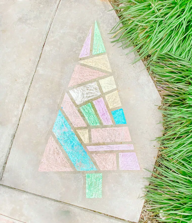 chalk-christmas-tree-tape-resist-blue-tape-kids-outdoor-activity-backyard-tiffanieanne.com